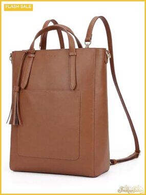 Vegan Leather Convertible Tote Backpack for Women, Multifunction Handbag, 14"